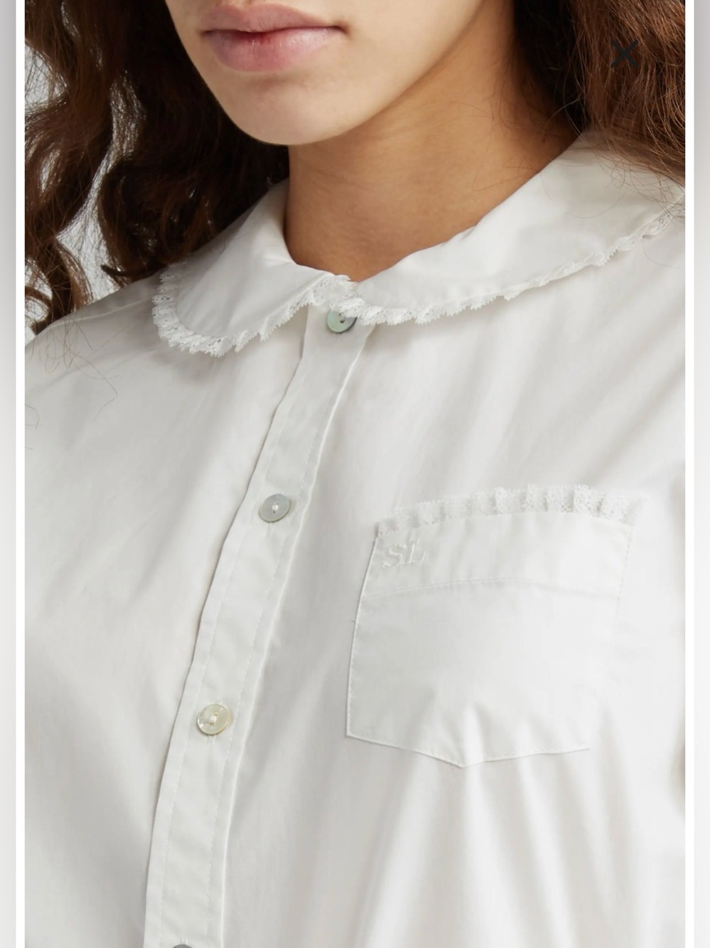 Sandy Liang Wembley Lace Cotton Poplin Button-Up Shirt Peter Pan coquette L - Picture 7 of 7